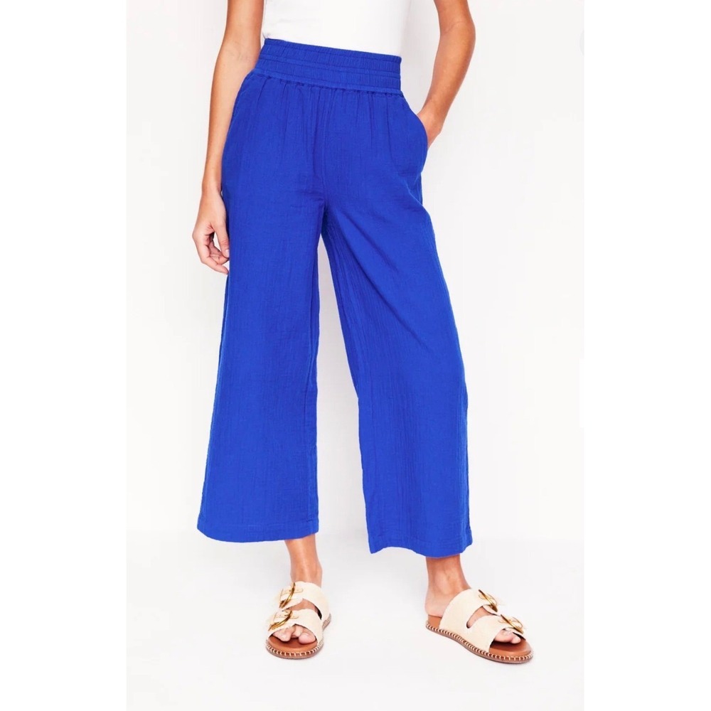 BODEN Womens Size 10 Cropped Wide Leg Double Cloth Pants Bright Blue High Rise